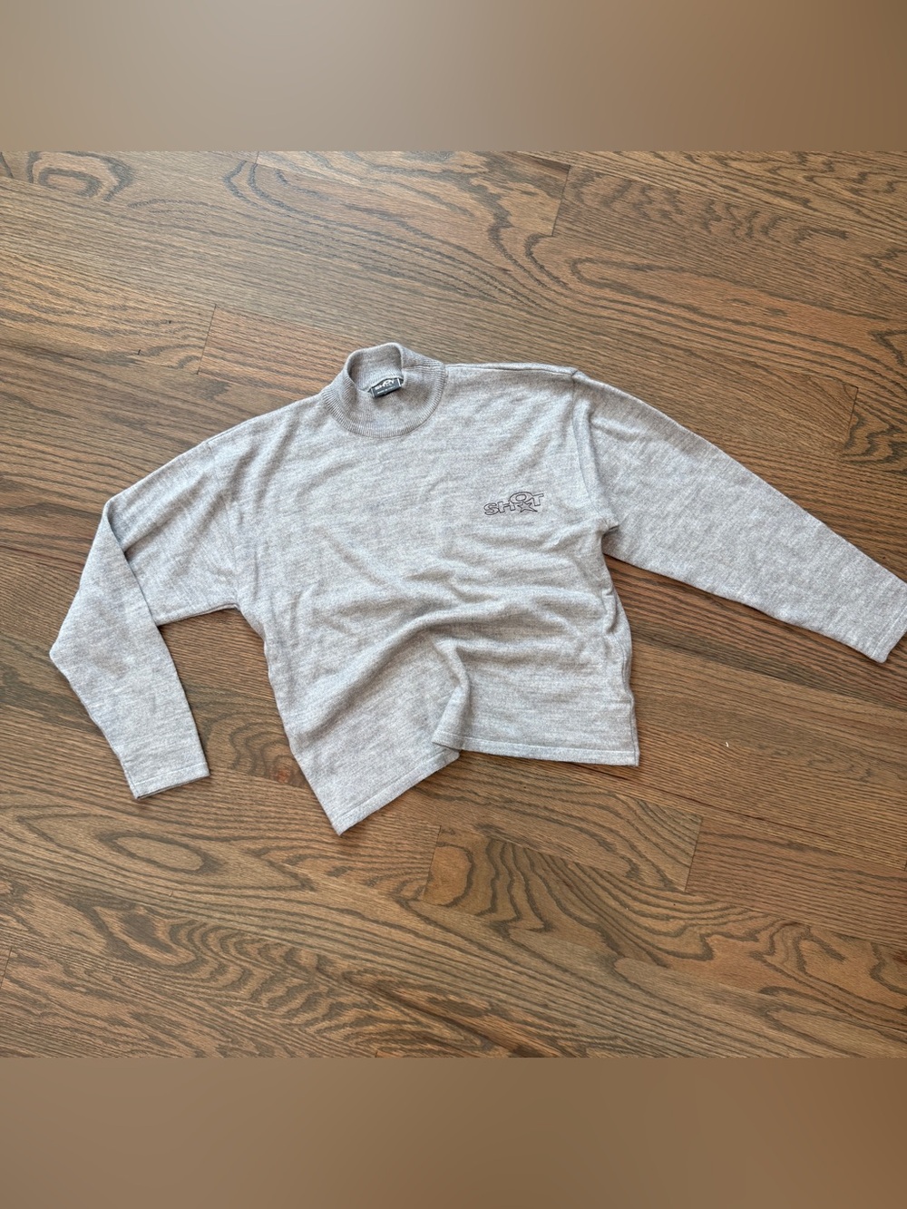 VTG Y2K Italian Wool Blend Crop Mock Neck Sweater Embroidery SHOT Women XS Layer
